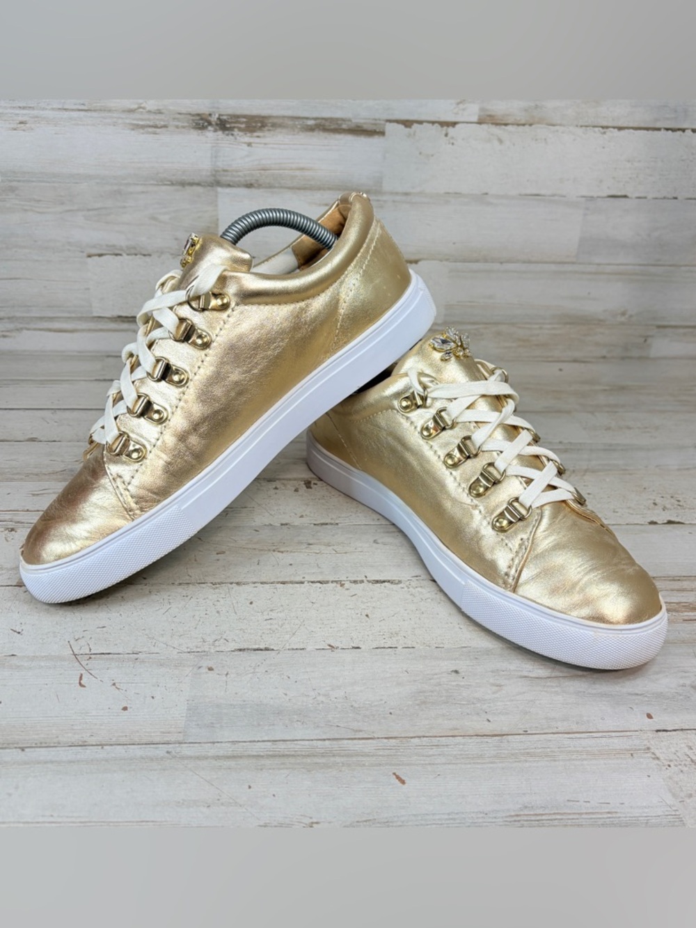 Lilly Pulitzer Hallie Casual Leather Sneakers Women’s 9.5 Metallic Gold White - Picture 4 of 12